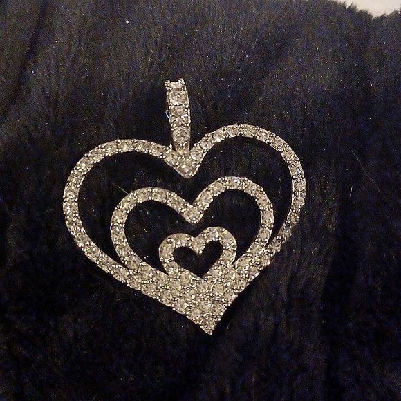 Heart Shaped Diamondlike Pendant with Silver Chain - Picture 1 of 5